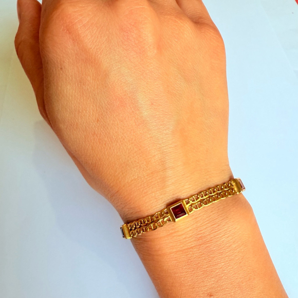 Estate 10K Solid Gold Ruby Sapphire Emerald Anchor Link Laro Italy Bracelet - Picture 7 of 9